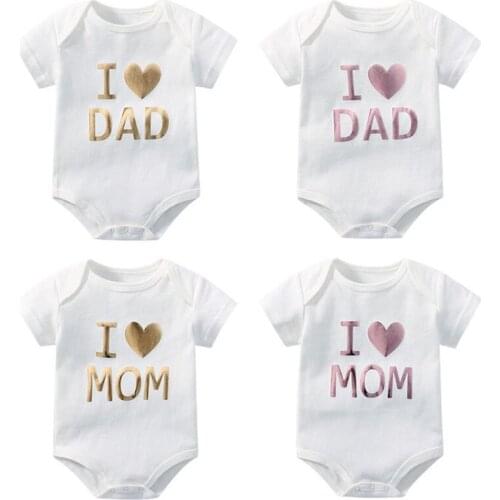 New Infant Toddler Newborn Baby Girls I Love Dad Mom Printed Shortsleeve Bodysuit Sunsuit Jumpsuit Casual Clothes