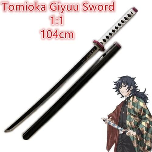 1:1 Demon Slayer Sword Weapon Cosplay Kimetsu no Yaiba Tomioka Giyuu Black Sowrd Ninja Knife Prop Model Toy 104cm