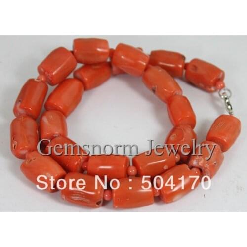 Wholesale 15mm Diameter Column Tube Natural Coral Necklace Free Shipping CNR086