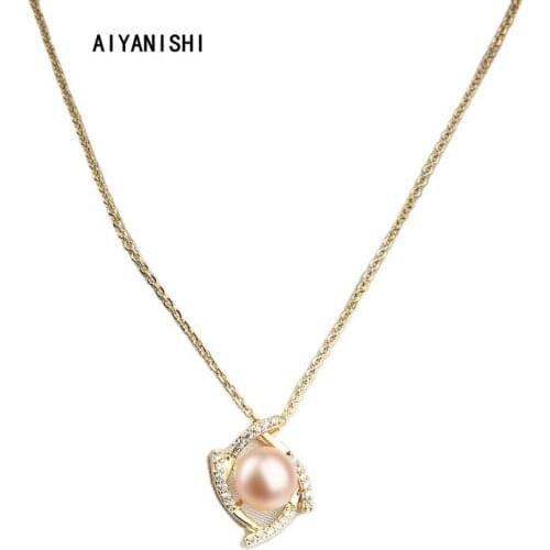 AIYANISHI 18K Gold Filled Natural Freshwater Pearl Necklaces Twist Charm Necklaces Jewelry Freshwater Pink Pearl Necklaces Gift