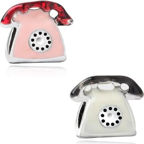 Fit Original Pan Charms Bracelet Women Enamel Classic TEL Telephone Mini Landline Phone Beads for Jewelry Making DIY Accessories