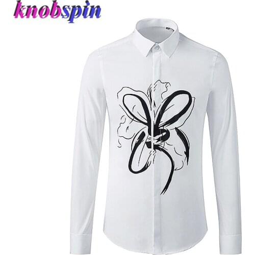 Fashion Printed Shirt Men Trendy Business male Clothing Long sleeve Slim Cotton Shirts for men Plus size 3XL Camisas masculina