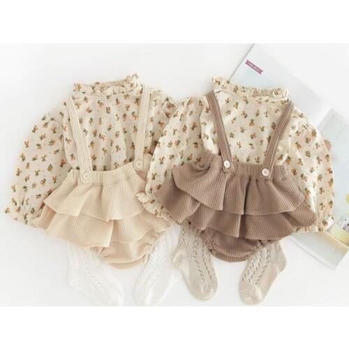 Floral Baby Girl Clothes Sets Newborn Baby Long Sleeve Blouses + Bodysuit Overalls Spring Autumn Fashion Baby Girl Outfits