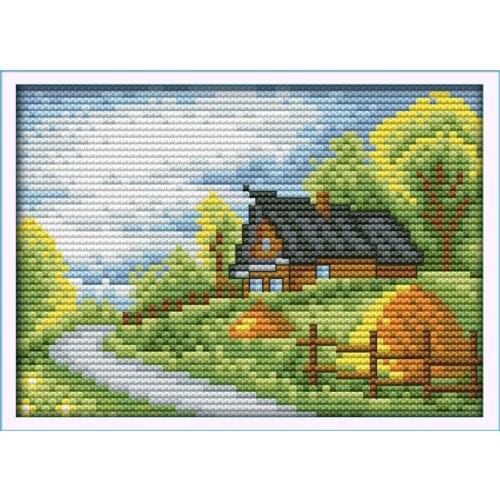 Countryside cabin cross stitch kit lanscape garden 14ct 11ct count printed canvas stitching embroidery handmade plus