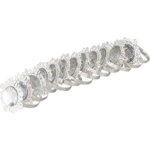 SHGO HOT-12 Pieces Napkin Rings Napkin Holder Wedding Banquet Dinner Decor Silver