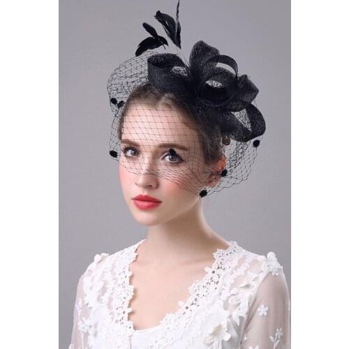 Bridal Hat Headdress Hair Clip Elegant Feather Large Net Yarn Linen Hat Flower Hair Accessories