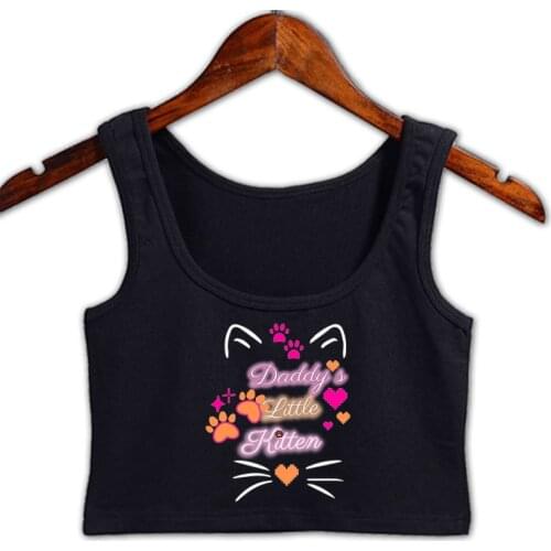 Daddys Little Kitten Crop Top Women Fashion Summer Graphic Tank Top Outfit Round Neck Graphic Sleeveless Vest