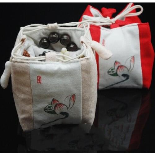 Lotus Thicken 5 Grid Storage Pouch Jewellery Bags and Pouches Drawstring Travel Portable Small Tea Pot 4 Cup Linen Cloth Bag