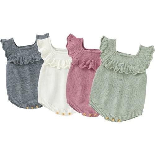 Spring Autumn Infant Baby Girls Knitting Solid Color Sleeveless Jumpsuit Korean Style Toddler Baby Girl Knitting Romper