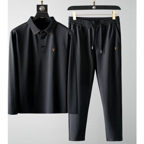 Spring high end sports leisure suit young mens handsome Lapel slim casual 2021 new two piece set