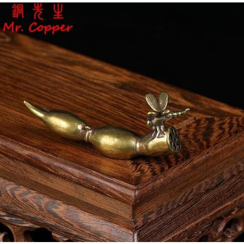 Vintage Brass Lotus Root Gragonfly Handmade Mini Pen Rack Penholder Statue Copper Home Office Desk Decoration Ornament Gifts