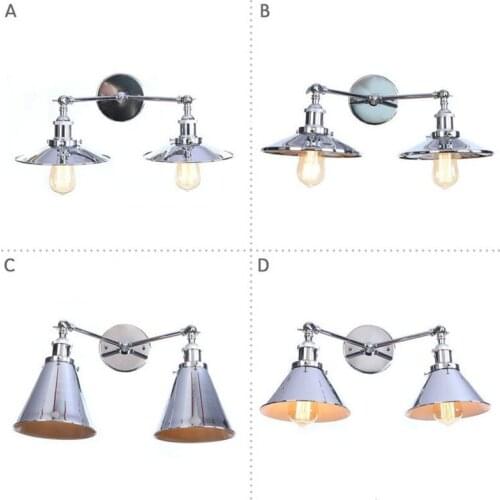 Retro Loft Decor Chrome Iron Wall Sconce Edison Industrial Vintage LED Wall Light Double Adjust Bedside Wall Lamp Lighting