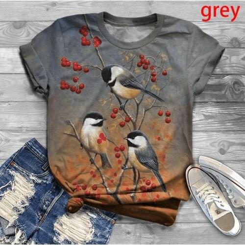 Harajuku Woman T-shirts Summer Graphic Short Sleeve 3D Bird Printed O-Neck Femme Shirts Tops Tee Plus Size Mujer Camisetas