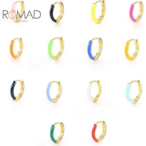 ROMAD 1PCS 9mm 925 Sterling Silver Round Earrings For Women Cute Candy Color Dripping Oil Hoops Earring Jewerly Aretes De Mujer