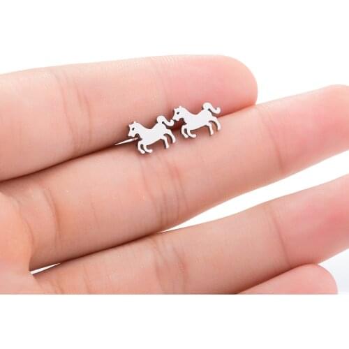 Stainless Steel Running Horse Shaped Stud Earrings for Women Children Lovely Animal Earrings Friend Gift Bijoux