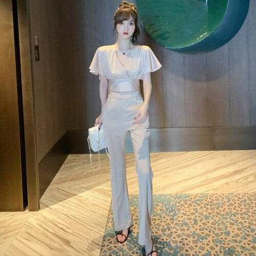Women Set Summer Fashion Office Hollow Out Bow Short Shirt Top and Pants Casual 2 Piece Crop Top and Pants Women High End Suit