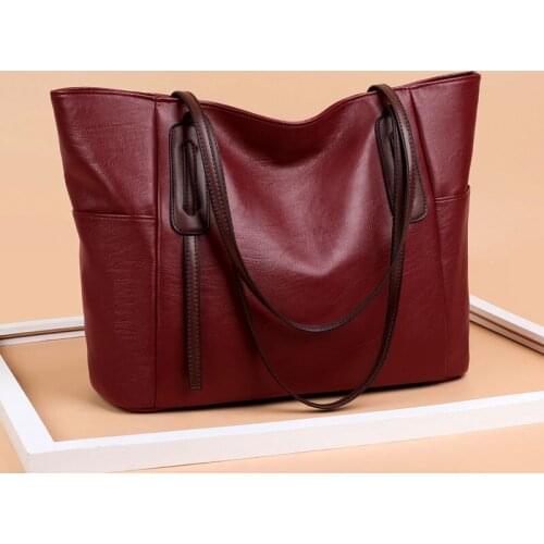 Female Solid Tote Wallet Purse Bag Genuine Leather Texture Shoulder Bag Fashionable Large-Capacity Female Bag Simple Tote Bag