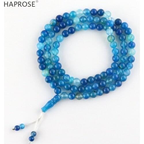 100% Natural agate tasbi necklace Round Shape Prayer 99 beads Islamic Muslim tasbih Allah Rosary blue agate 6-10mm free shipping