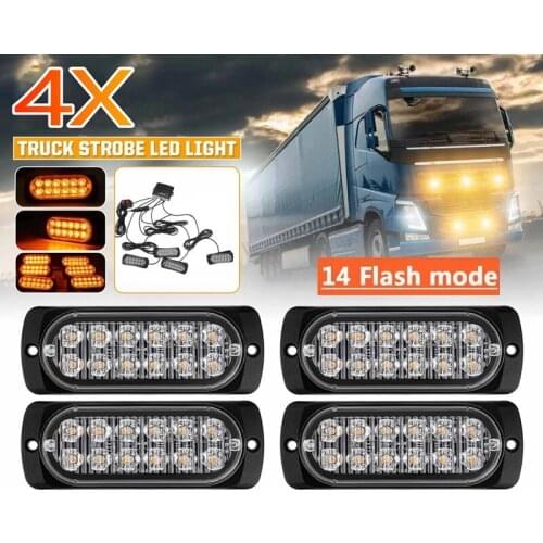 12V 24V Car Strobe Warning Light Flashing Emergency Light Truck Trailer Beacon Lamp Waterproof 14 Modes 4X12LED