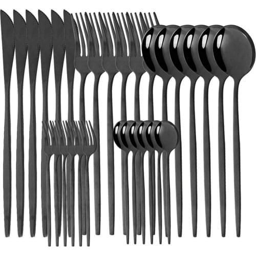 30Pcs Black Dinnerware Set Stainless Steel Tableware Set Western Knife Fork Spoon Flatware Set Dishwasher Safe Black Cutlery Set
