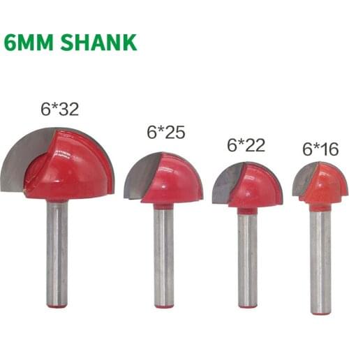 4PC/Set 6MM Shank Milling Cutter Wood Carving Solid Carbide Round Nose Bits Round Nose Cove Core Box Router Bit Shaker Cutter