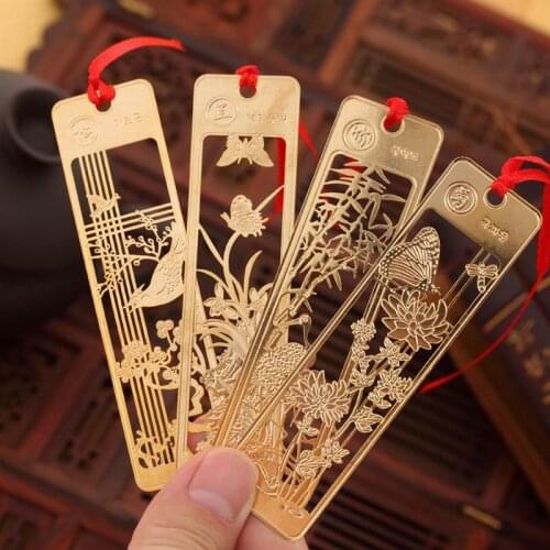 800 pcs Flower Lotus Hollow Bookmarks Vintage Metal Bookmark with Chinese Knot Multifunctional Stationery Material Escolar Gift