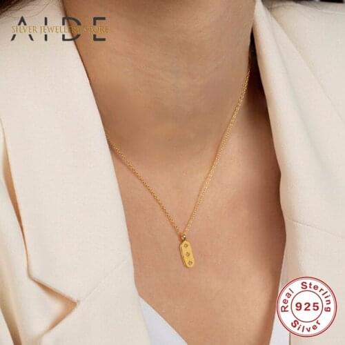 AIDE Exquisite Rectangle Pendant Necklace for Women Fashion Anise Star Carved Clavicle Chain Silver 925 Jewelry Gift collares