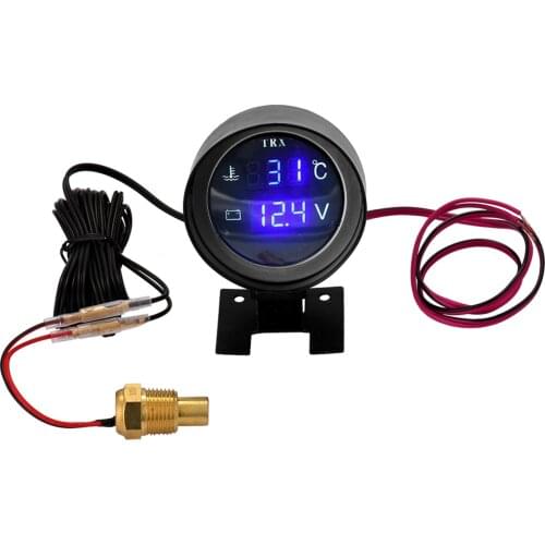 2 in 1 12V 24V Temperatura Moto + Voltmeter Volt Voltage Meter Round LED Digital Car Truck Water Temp Gauge Temperature Sensor
