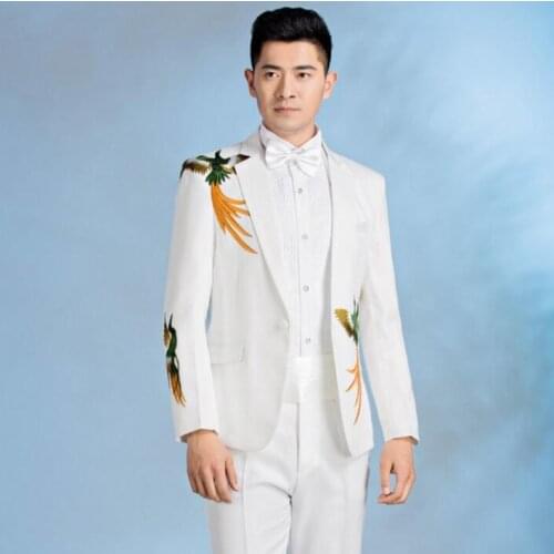 White men suits designs masculino homme stage costumes for singers men embroidered blazer dance clothes jacket star style dress