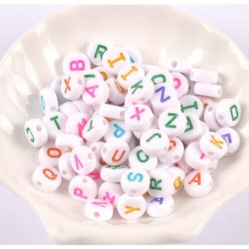 100/200 Pcs white and Color mixing Acrylic Alphabet/Letter Round Beads For Jewelry Making 10mm YKL0855