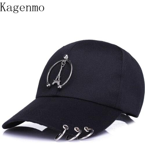 Kagenmo Tower Baseball Cap Cool Parkour Hip Hop Hat Hipster Sun Hat Metal Ring