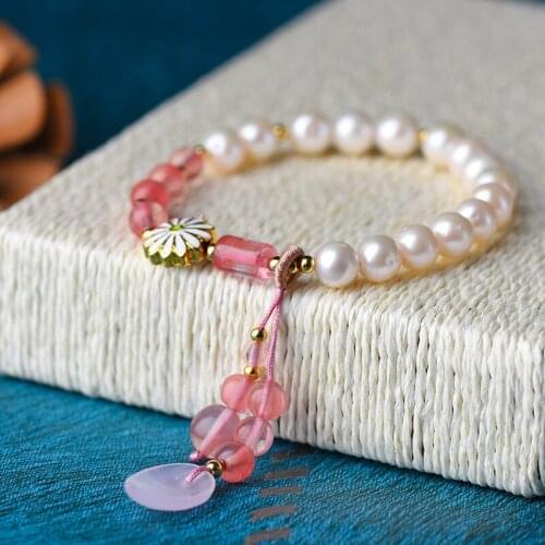 Single circle, small and fresh pearl hand string, high-grade bracelet, female watermelon crystal pendant jewelry