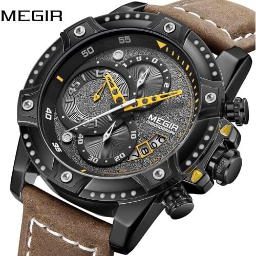 MEGIR Creative Wristwatch Man Watch Waterproof Leather Mens Watches Top Brand Luxury Chronograph Sport Watch Relogio Masculino