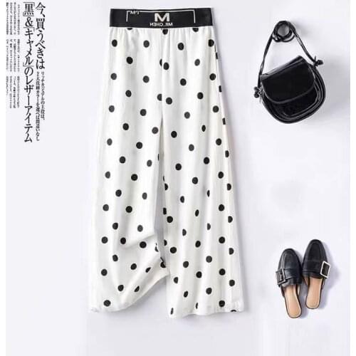 Childrens Pants, Wide-leg Pants, Polka Dots, Girls' Printed Casual Cotton Linen Pants, Thin Summer Trousers, Adjustable