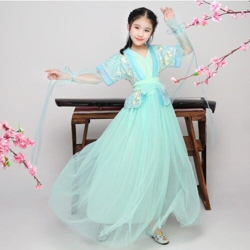 Children Ancient Fairy Tang Dynasty Hanfu Dress for Girls Traditional Chinese Dance Costumes Classical Folk Suit Stage Wear