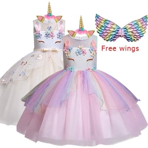 Kids unicorn Dresses Girl Children Christmas Clothing unicorn Baby Girl embroidery Big bow Princess Dress for Wedding party