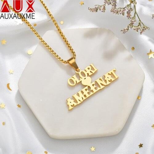 Auxauxme Customed Heart Double Name Pendant Necklaces Stainless Steel Personlized Jewelry For Couple Wedding Gifts
