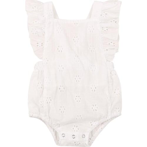 Breathable Baby Girls Romper Toddlers Sweet Style Summer Creative Hollow Fly Sleeve Backless Knotted Jumpsuit