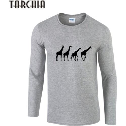 TARCHIA Men Tops Fashion Giraffe Printed Slim Gray Black White T Shirts Man Long Sleeve T-Shirts Primer Bottoming Tee Shirts