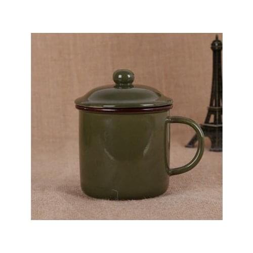 Hot sale super quality classic porcelain office mugs with lid personal retro army green water cups T371