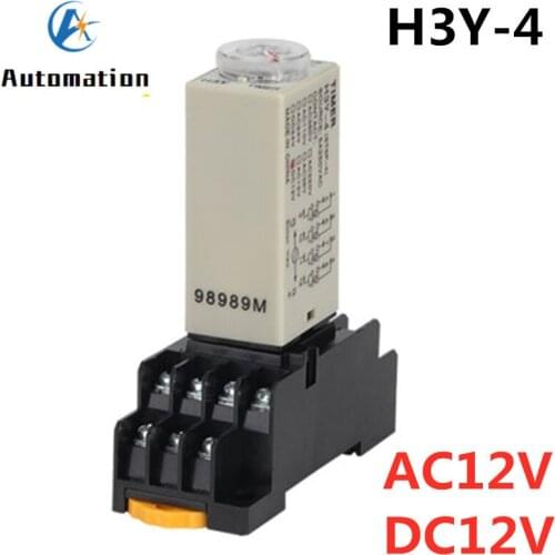 H3Y-4 Power-on Delay Rotary Knob 1S/5S/10S/30S/60S/3M/5M/10M/30M Timer Time Relay AC/DC 12V 14 Pin with Base PYF14A
