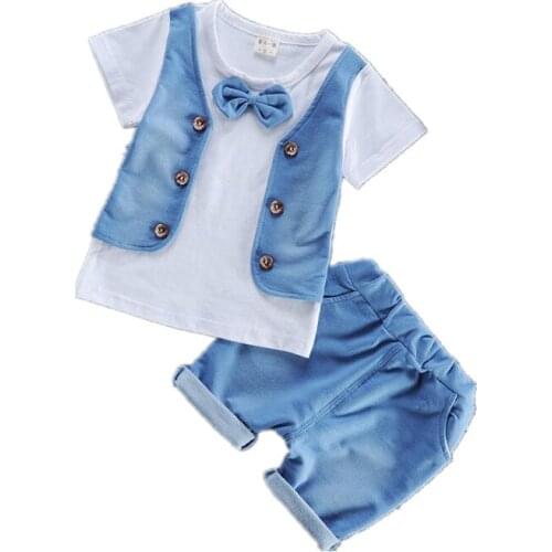 New Summer Children Gentleman Clothes Baby Boys Cotton Tie T Shirt Shorts 2Pcs/Set Kid Infant Fashion Clothing Toddler Tracksuit
