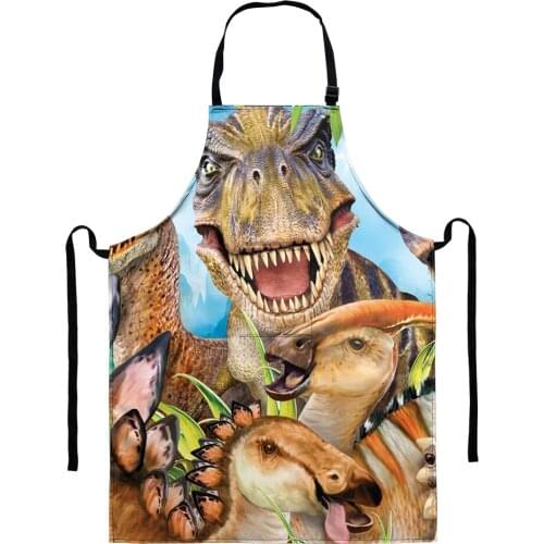 3D Crazy Dinosaur Pattern Print Kitchen Apron High Qulity Fashion Design Oil-Proof Apron for BBQ Hostel Chef Cooking Accessories