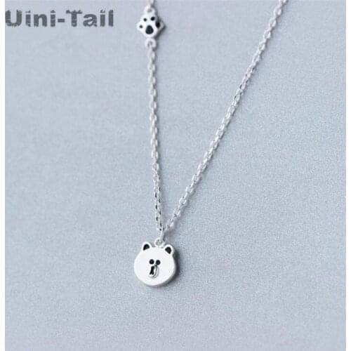 Uini-Tail hot 925 sterling silver sprouting bear necklace simple fashion bear pendant cute animal jewelry hypoallergenic GN614