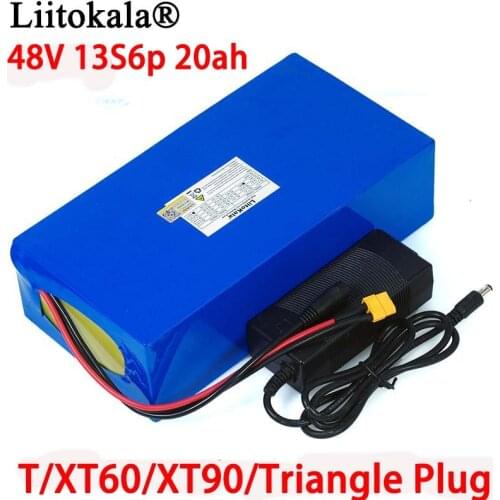 LiitoKala 48V 20ah 13s6p Lithium Battery Pack 48v 200000mAh 2000W electric bicycle batteries Built in 50A BMS +54.6V 2A Charger