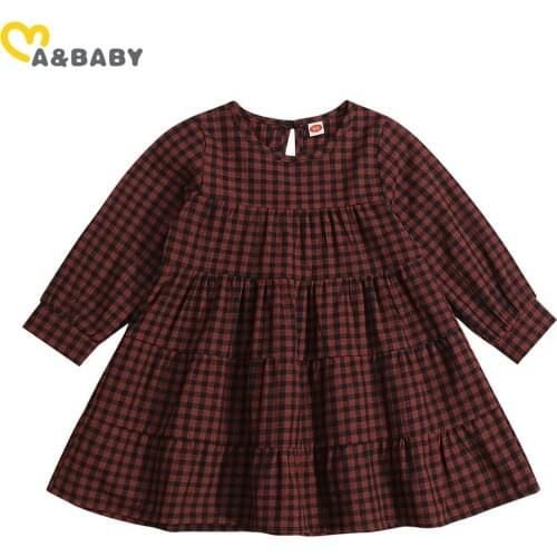 Ma&Baby 2-7Y Autumn Toddler Kid Girls Dress Vintage Plaid Long Sleeve Dresses For Girls Children Clothing Spring Costumes DD43