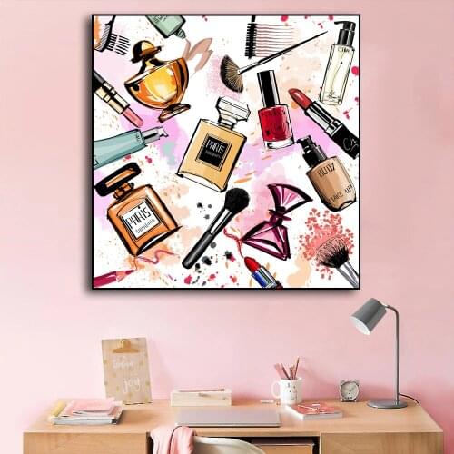 Fashion Perfume Brush Makeup Tools Canvas Painting on The Wall Art Posters Prints Wall Pictures for Bedroom Home Cuadros Decor