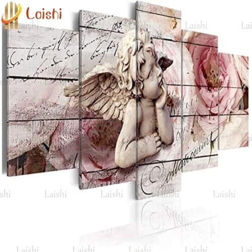 5pcs Diamond Painting Cute little angel and flower Diamond Embroidery Rhinestone Mosaic Picture by numbers hobby gift custom