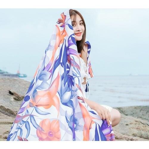 New arrival fashion women print holiday high quality beach shawl soft outdoor natural silk sun protection big beach scarf