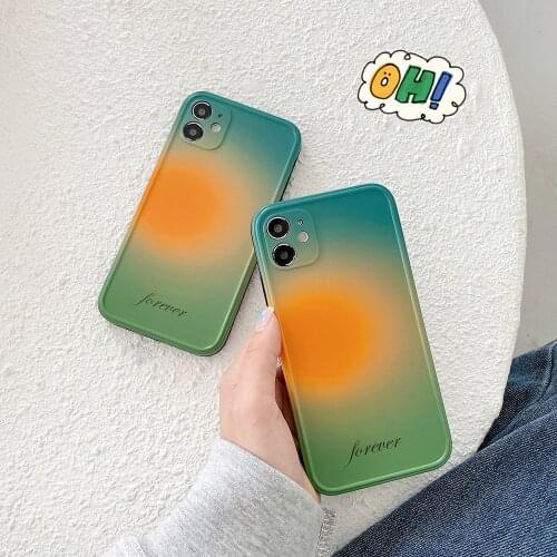 New Gradient Green Sunset Pattern Phone Cases for iPhone 12 Fashion Simple Art Style Soft Covers for iPhone 11/7/8/XS/X/XR